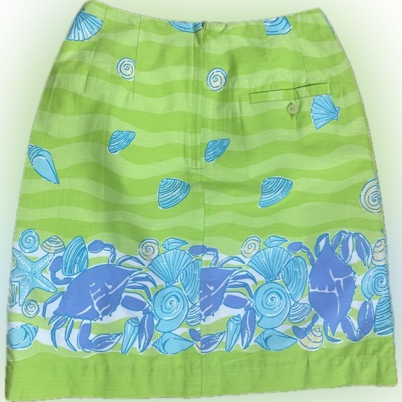 EUC Lily Pulitzer SZ 0 green/blue/purple crab, shells, fish print/waist 24” - Picture 2 of 4